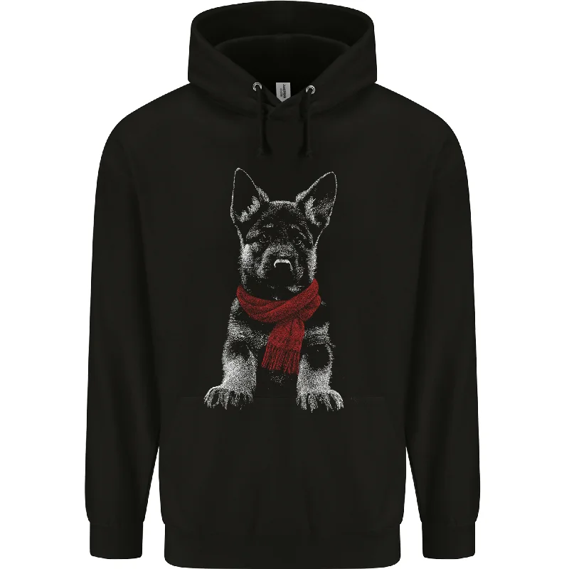 Price Break German Shepherd Puppy in a Scarf Mens 80% Cotton Hoodie