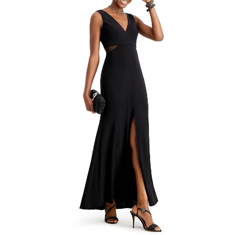 X by Xscape Womens Petites Mesh Inset Sleeveless Evening Dress