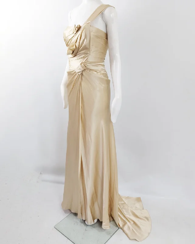 Great Bargains David Fielden Vintage Pure Silk Satin Gold Wedding Evening Dress