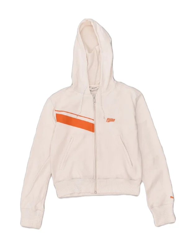 Massive Deals PUMA Womens Graphic Zip Hoodie Sweater UK 10 Small  White Polyester