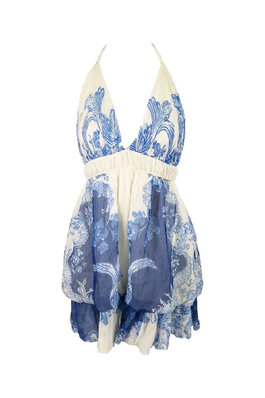 Super Sale Preowned Cream & Blue Silk Chiffon Puffball Dress, Spring 2007