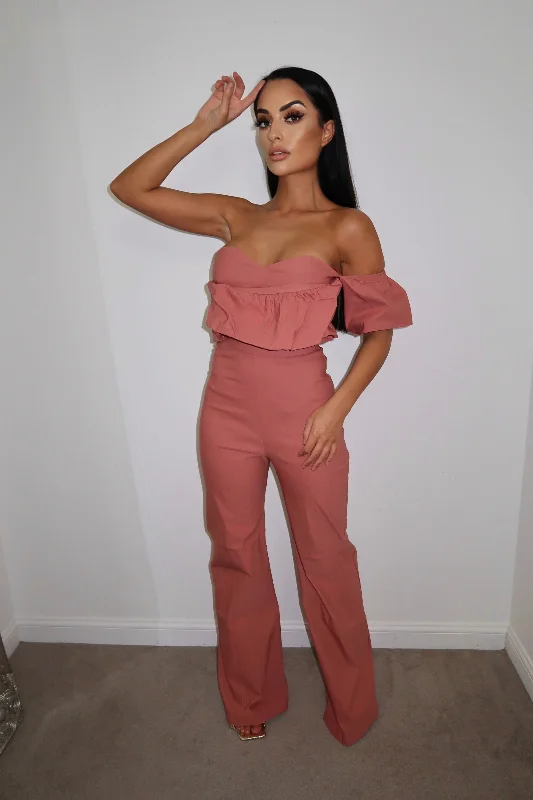 Price Reduction Vesper Bimbola Rose Pink Frill Jumpsuit