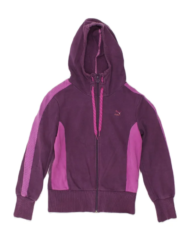 Great Deals PUMA Womens Zip Hoodie Sweater UK 12 Medium  Purple Colourblock Cotton