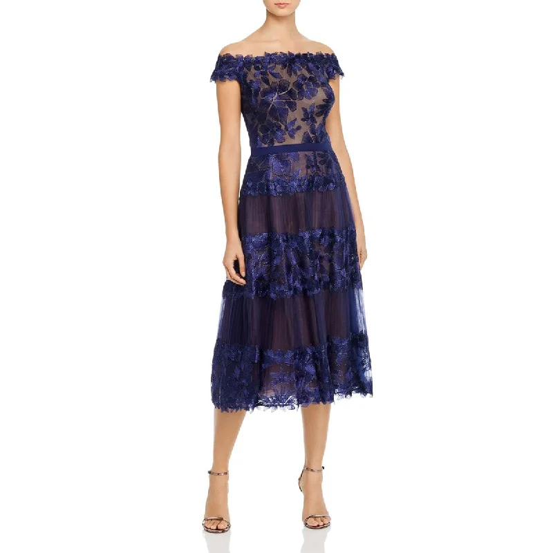 Tadashi Shoji Womens Lace Midi Evening Dress