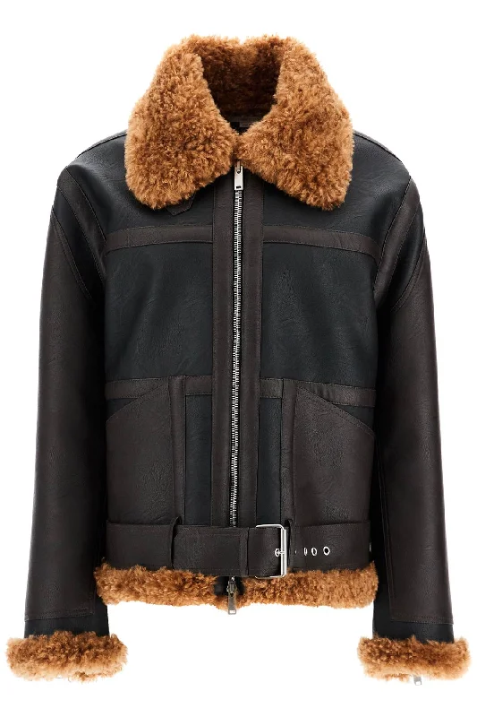 Savings Galore Vegan Leather And Teddy Biker Jacket  - Black