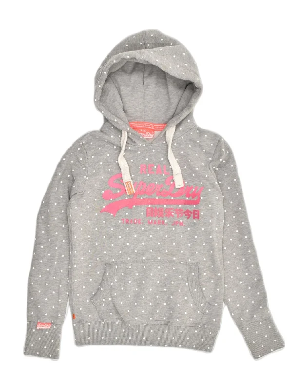 Seasonal Clearance SUPERDRY Womens Graphic Hoodie Jumper UK 10 Small Grey Polka Dot Cotton Seasonal Clearance SUPERDRY Womens Graphic Hoodie Jumper UK 10 Small Grey Polka Dot Cotton