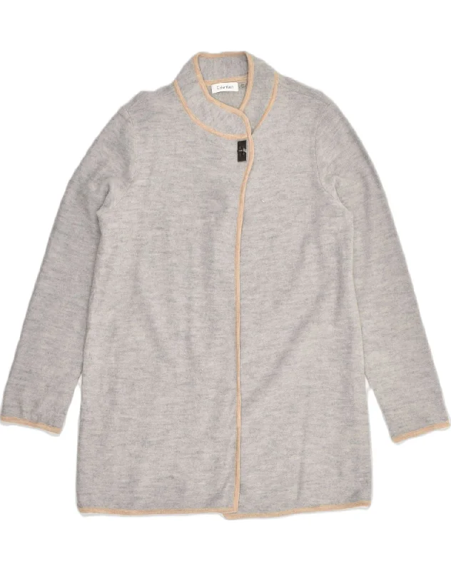 While Supplies Last CALVIN KLEIN Womens Longline Cardigan Sweater UK 16 Large Grey Wool