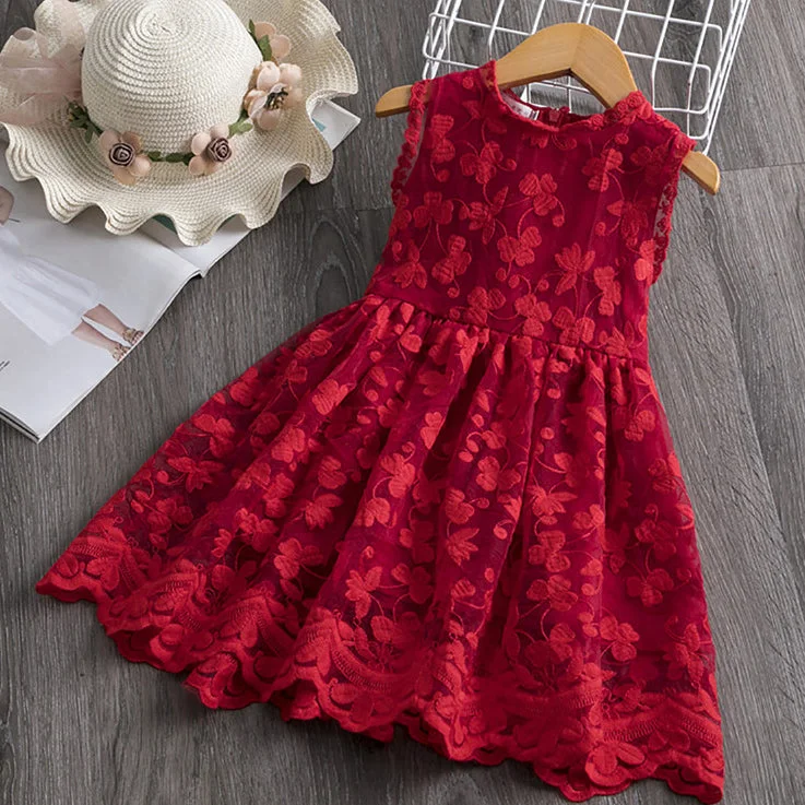 Can't Miss Girl Princess Dress Red Lace Sleeveless Girls Dress Birthday Party Dress