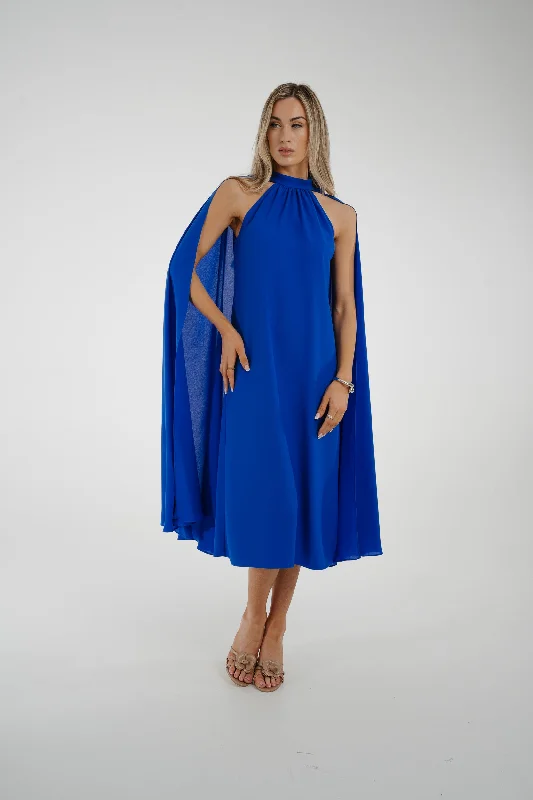 Steals and Deals Marissa Cape Overlay Dress In Blue