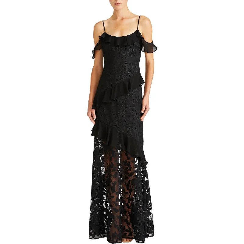 ML Monique Lhuillier Womens Lace Overlay Full Length Evening Dress