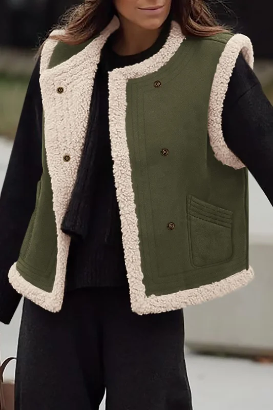 Savings Galore Women's Winter Faux Suede Vest Sleeveless Button Down Fleece Sherpa Lined Jacket Fashion Casual Outerwear Coat