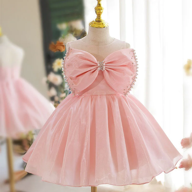 Today Only Flower Girl Dress Toddler Prom Easter Princess Pink Sleeveless Big Bowknot Beaded Party Dress