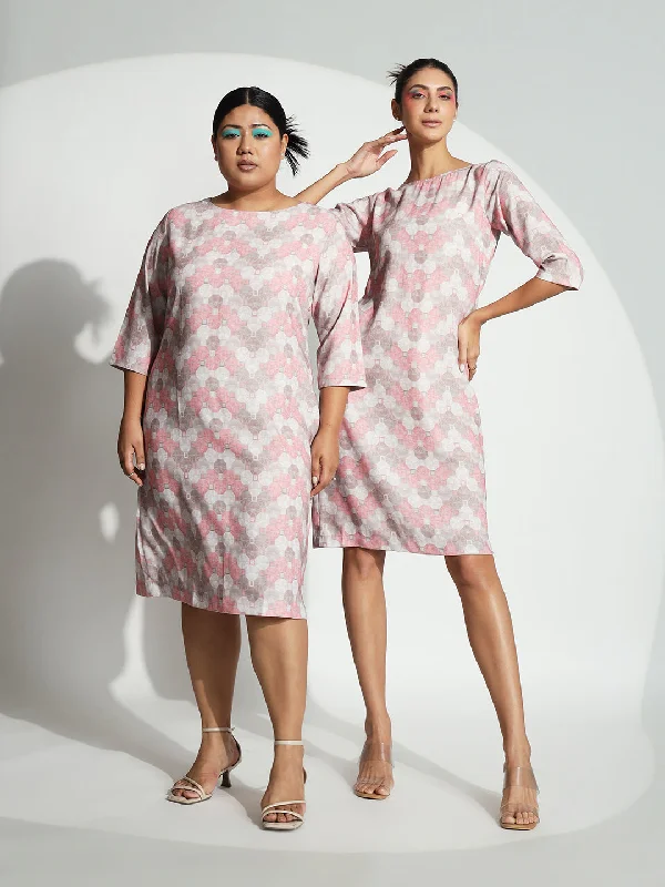 Super Sale Printed Sheath Dress- Pink