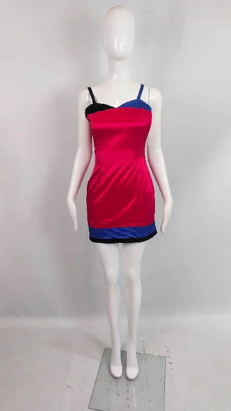 Early Access Vintage Versus by Versace Reddish Pink & Blue Mini Dress, 1990s