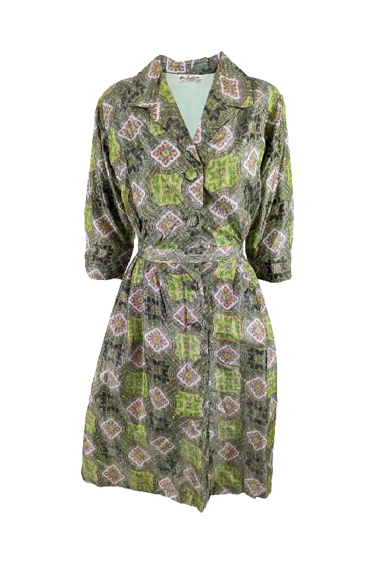 Price Drop Madame Barbieri Green Vintage 1950s Shirt Dress