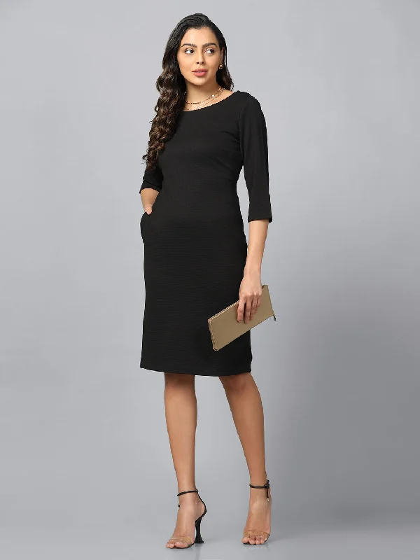 Limited Availability Stretch Knit Shift Dress- Black