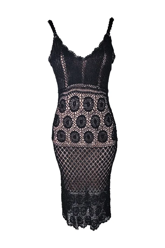 Exclusive Savings Ronit Zilkha Vintage Y2K Black Beaded Crochet Dress