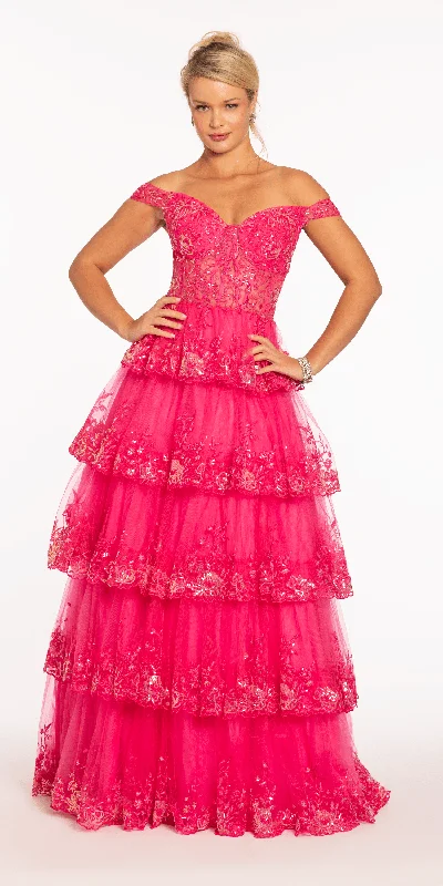 Off the Shoulder Embellished Tiered Corset Ballgown