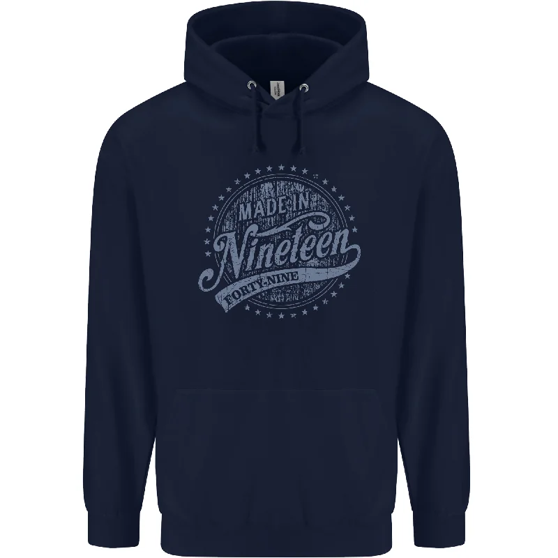 Clearance Items Distressed 75th Birthday Made In 1949 Mens 80% Cotton Hoodie Navy Blue