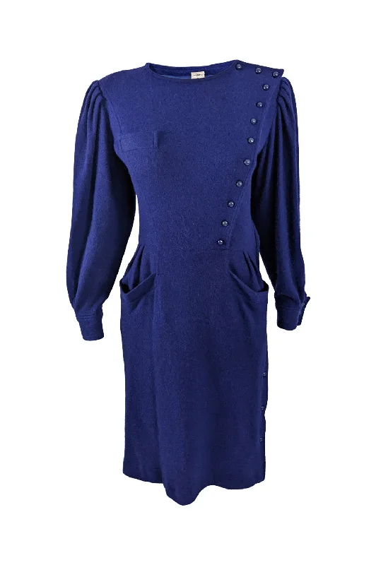Inventory Reduction Emanuel Ungaro Vintage 1980s Blue Wool & Angora Dress