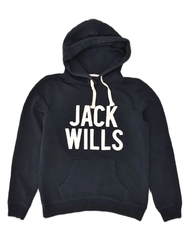 Limited Time Offer JACK WILLS Womens Graphic Hoodie Jumper UK 14 Large  Navy Blue Cotton