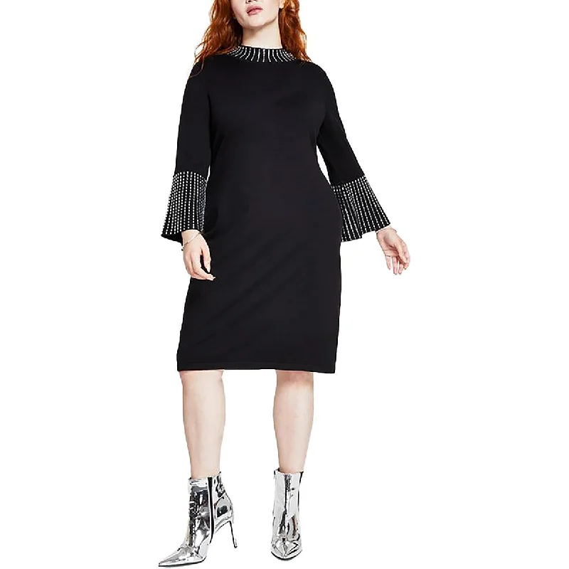 Calvin Klein Womens Plus Embellished Mock Neck Sweaterdress