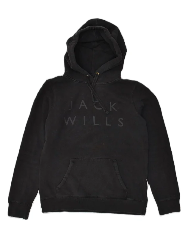 Exclusive Deal JACK WILLS Womens Graphic Hoodie Jumper UK 12 Medium  Black Cotton