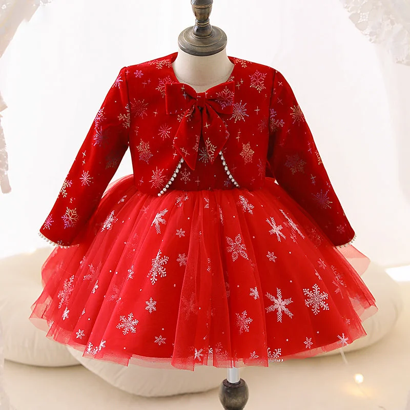 Stock Clearance Girl Christmas Dress Baby Girl Dress Toddler Christmas Red Cute Snowflake Party Princess Dress