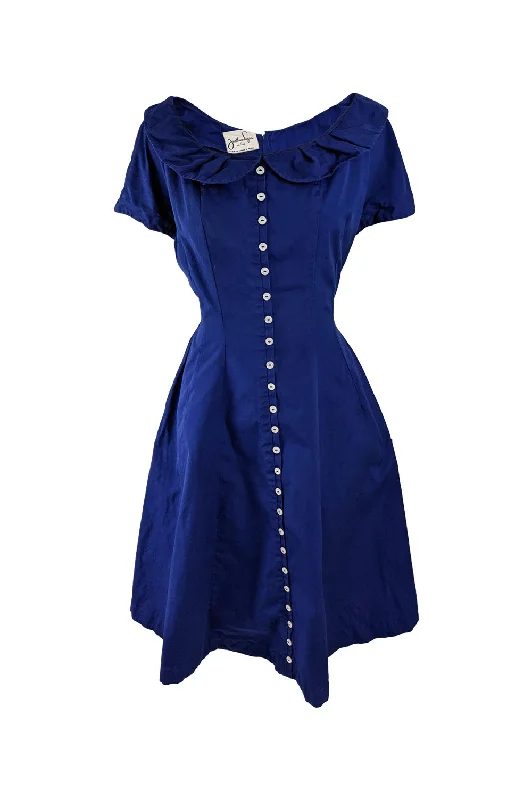 Price Smash Vintage Dark Blue Short Sleeve Fit & Flare Dress, 1950s