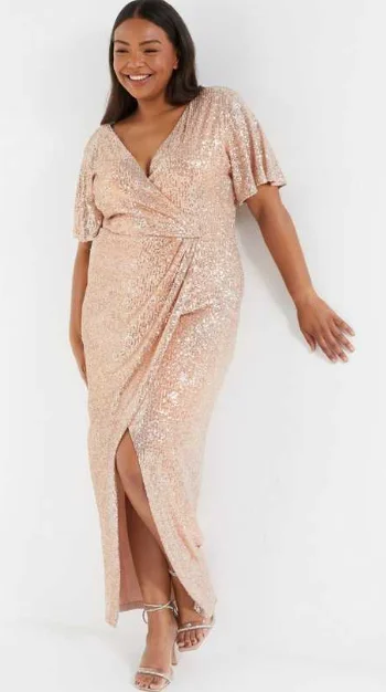 One-DAY Sale Pink Sequin Wrap Midi Dress