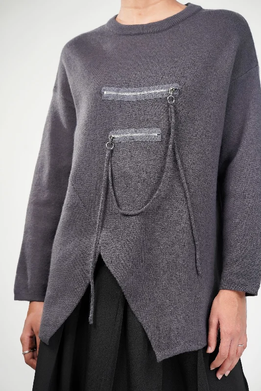 Sneak Peek Sale Slate Grey Zipline Geometrical  Sweater