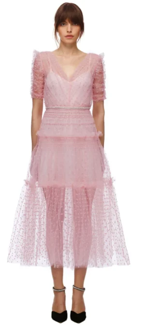 Can't Miss Pink Dot Mesh Midi Dress