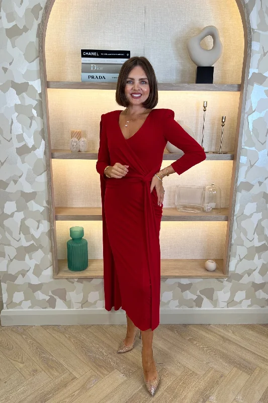 Weekend Deal Sienna Drape Front Dress In Red