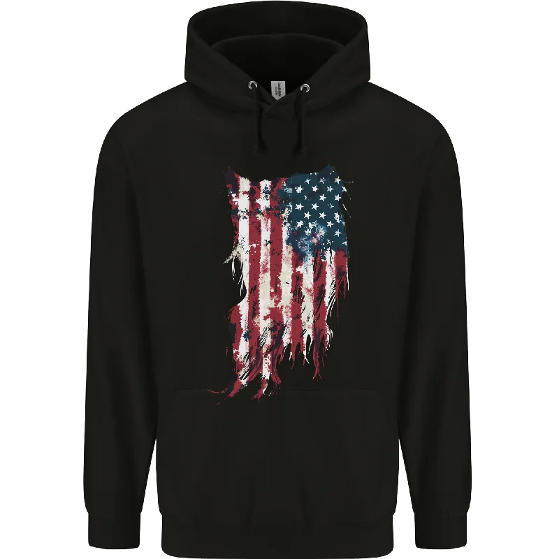 Bonus Savings Distressed American Stars & Stripes Flag USA Mens 80% Cotton Hoodie