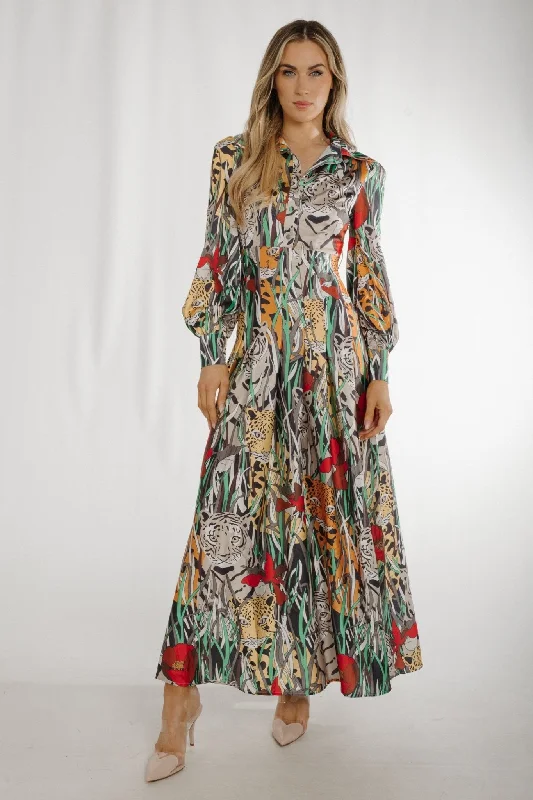 Final Clearance Holly Tiger Print Maxi Dress In Multi