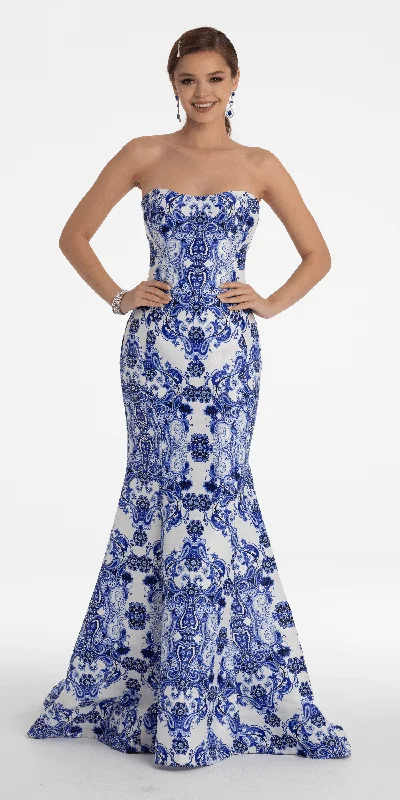 Abstract Paisley Strapless Mikado Mermaid Dress