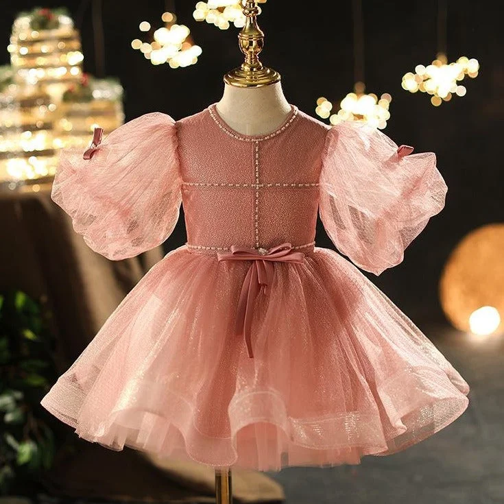 Act Now Toddler First Communion Dress Baby Girl Birthday Party Dress Flowers Puffy Pageant Dress