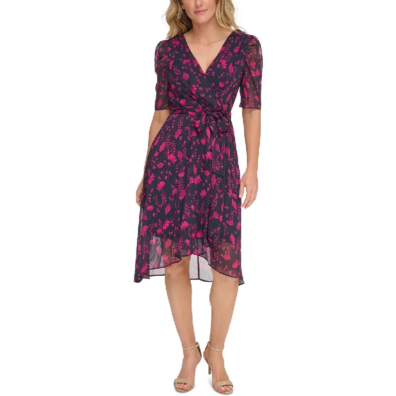 Tommy Hilfiger Womens Floral Print Chiffon Wear To Work Dress