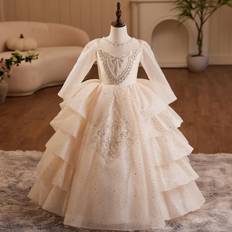 Deal Alert Flower Girl Dress Children Communion Princess Sequin Cake Luxury Dress