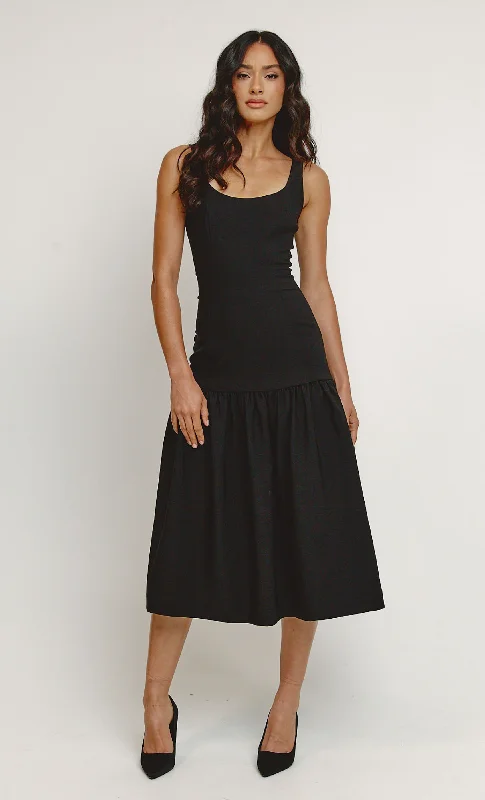 Price Rollback Black Drop Waist Midaxi Dress
