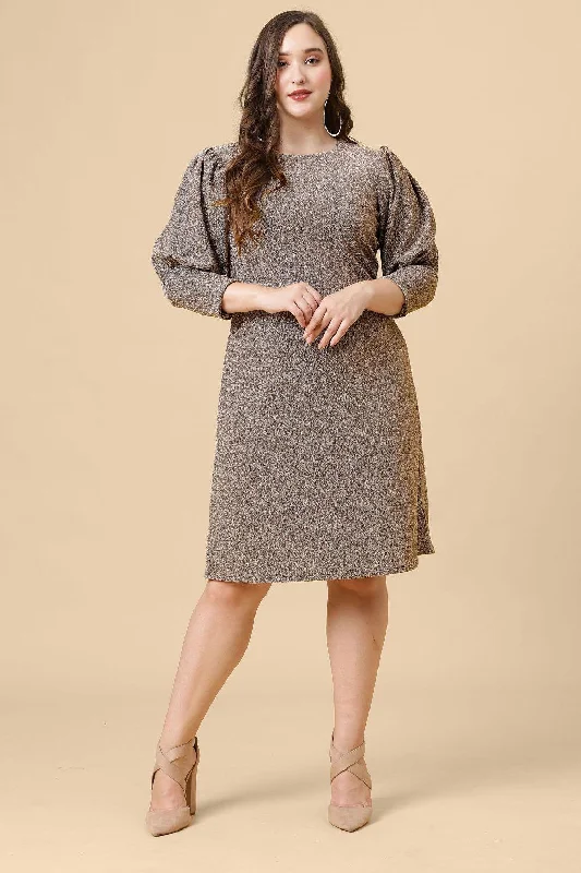Online Only Ariana Glims Offbeat Shimmered Puff Sleeves Sheath Dress