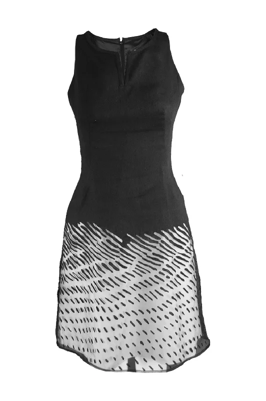 Closeout Preowned Black Linen Flocked Organza Vintage Dress, 1990s