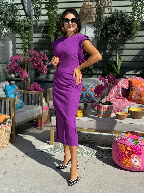 Huge Discounts Kayla Shoulder Detail Dress In Purple
