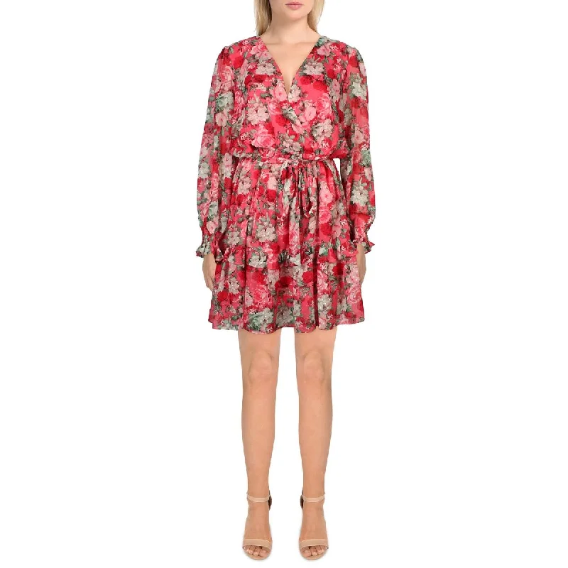 Gabby Skye Womens Chiffon Floral Fit & Flare Dress