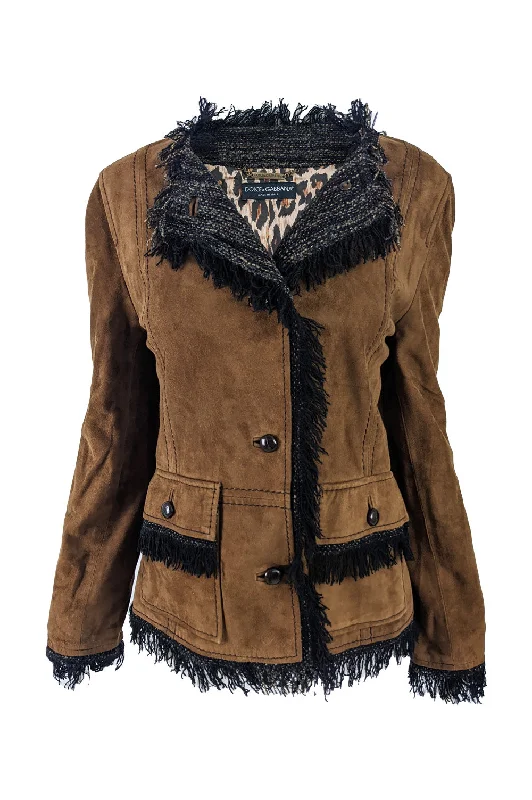 Huge Discounts Dolce & Gabbana Vintage Brown Suede & Tweed Jacket, 2000s