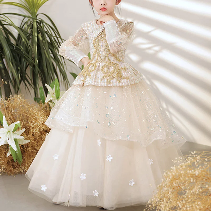 Special Savings Girl Communion Easter Dress Champagne Sequin Long Sleeve Floral Birthday Princess Dress Special Savings Girl Communion Easter Dress Champagne Sequin Long Sleeve Floral Birthday Princess Dress