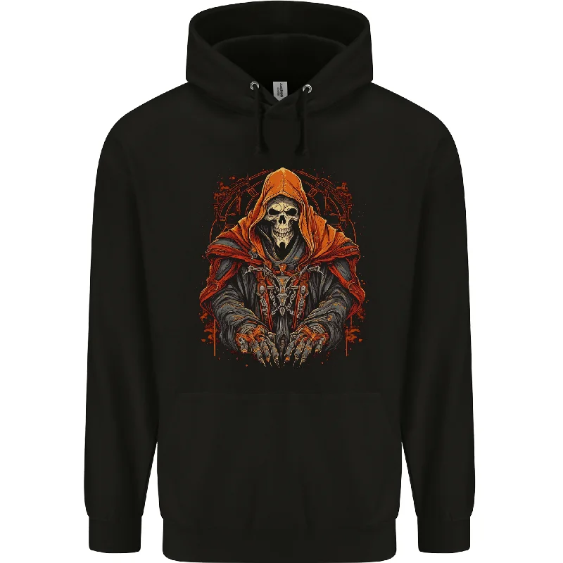Act Now Grim Reaper in Medieval Satanic Robes Mens 80% Cotton Hoodie