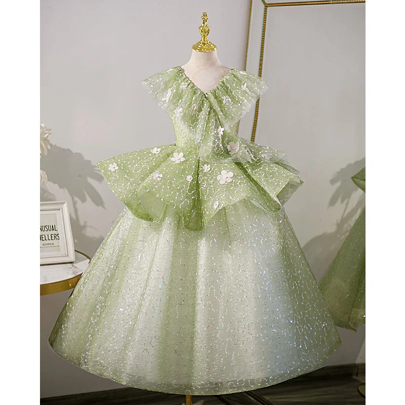 Great Bargains Flower Girl Dress Children Green Sequins Sleeveless Birthday Princess Dress