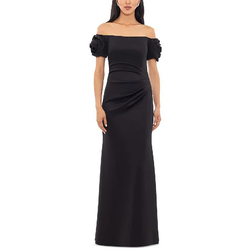 Xscape Womens Floral Off-The-Shoulder Evening Dress