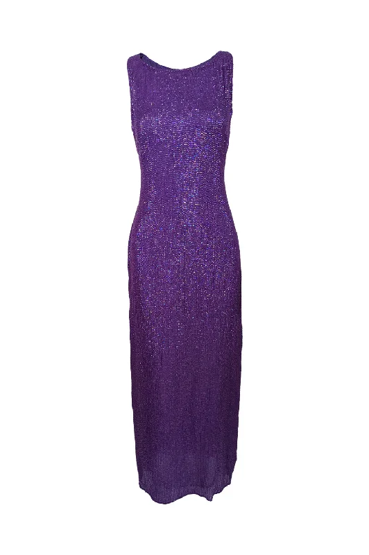 Deep Discounts Vintage Purple Fully Sequinned Evening Maxi Dress, 1990s
